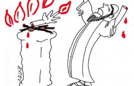 The hand of the priest was cut off after he threw the blood of a bird at the altar