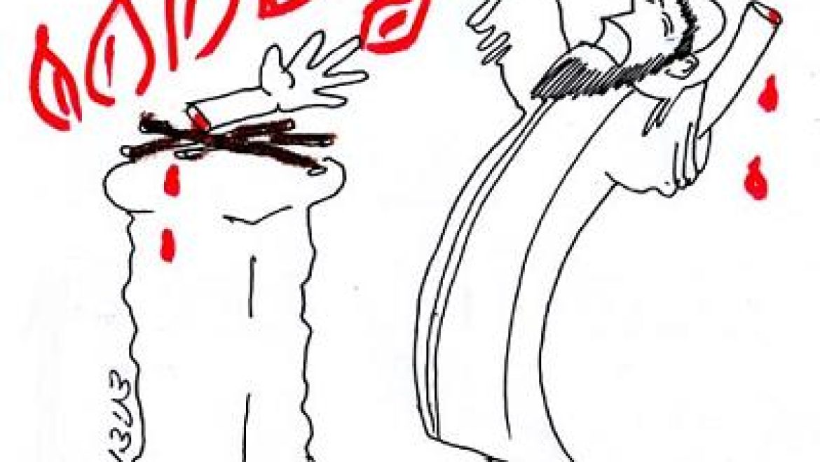 The hand of the priest was cut off after he threw the blood of a bird at the altar