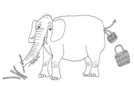 An elephant which ate fronds and excreted them with his excrement in the form of a basket