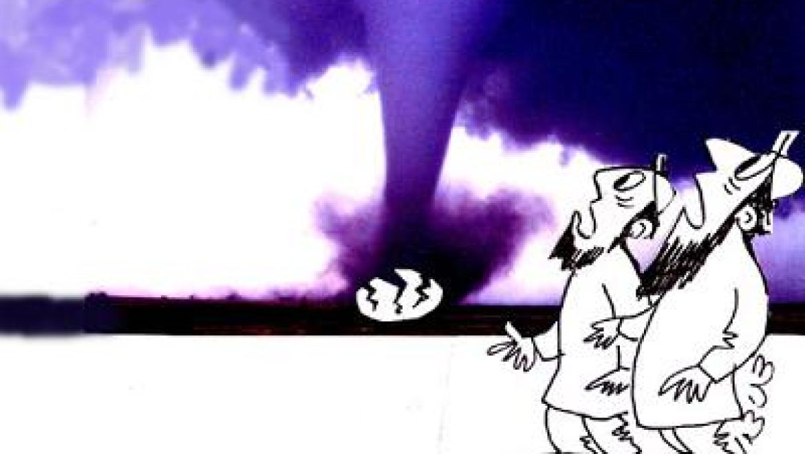 A large bird lays an unfertilized egg while flying and causes a flood