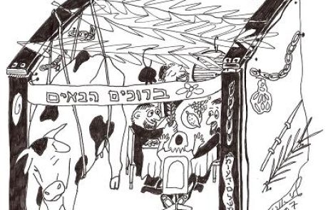 הבונה סוכה שאחת מדפנותיה פיל